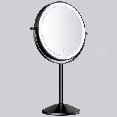 8" Rechargeable Tabletop Lighted Makeup Vanity Mirror with 3 Light Colors, Dimmable Double-Sided Magnification LED Cosmetic Mirror, 360 Rotation Adjustable Standing Shaving Mirror,Black,3X