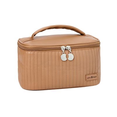 KELINFONG Quilted Makeup Bag Pu Leather Waterproof Portable Large Cosmetic Bags for Women Large Toiletry Bags for Women Skincare Bag for Women Wife Girlfriend Birthday Gifts Valentines Day Gift