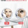 8" Rechargeable Tabletop Lighted Makeup Vanity Mirror with 3 Light Colors, Dimmable Double-Sided Magnification LED Cosmetic Mirror, 360 Rotation Adjustable Standing Shaving Mirror,Nickel,10X view 2