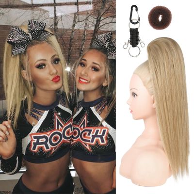 SEIKEA Cheer Ponytail Hair Piece, 16" Straight Cheerleader Hairpiece Ponytail Extension for Cheerleader Competition, Dance, Medium Blonde