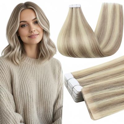 Full Shine Injection Tape in Hair Extensions Human Hair Highlighted Blonde 14Inch Color 18 Ash Blonde and 613 Blonde Machine Virgin Tape in Extensions Seamless Skin Weft Injection Tape 20Grams 10Pcs