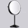 8" Rechargeable Tabletop Lighted Makeup Vanity Mirror with 3 Light Colors, Dimmable Double-Sided Magnification LED Cosmetic Mirror, 360 Rotation Adjustable Standing Shaving Mirror,Black,5X view 1