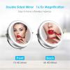 8" Rechargeable Tabletop Lighted Makeup Vanity Mirror with 3 Light Colors, Dimmable Double-Sided Magnification LED Cosmetic Mirror, 360 Rotation Adjustable Standing Shaving Mirror,Black,5X view 2