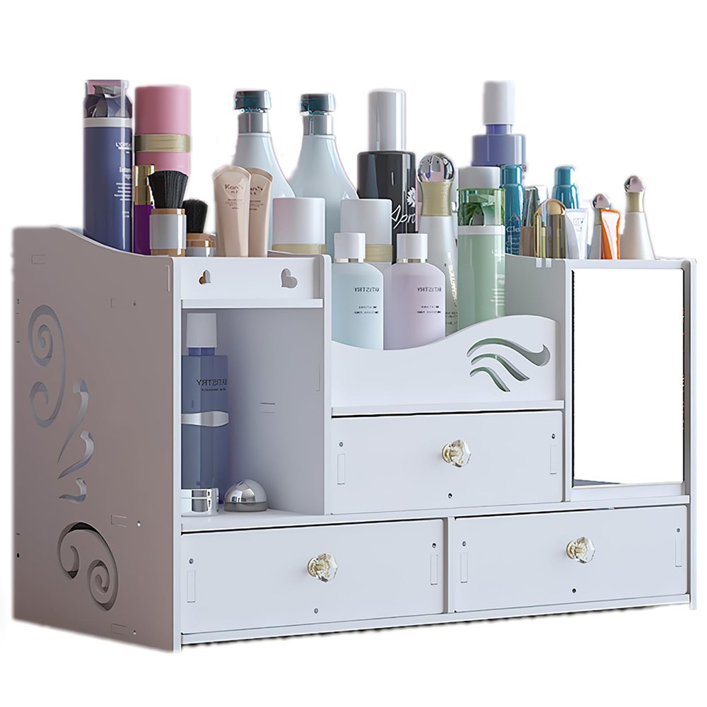 Makeup Organizer with Mirror,Multifunctional Cosmetic Storage Box with Drawers - for Vanity, Bathroom Counter, Dresser, Mother's Day Gift, Care Organizer Bag