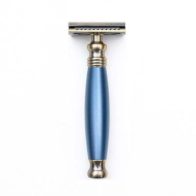 FREED Bronze Series Double Edge Safety Razor,Aluminum alloy material with 10 Japanese 6cr13 Stainless Steel Blade,it's the best gift for men, fathers, or birthday (Blue)