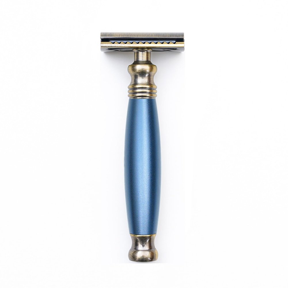 FREED Bronze Series Double Edge Safety Razor,Aluminum alloy material with 10 Japanese 6cr13 Stainless Steel Blade,it's the best gift for men, fathers, or birthday (Blue)