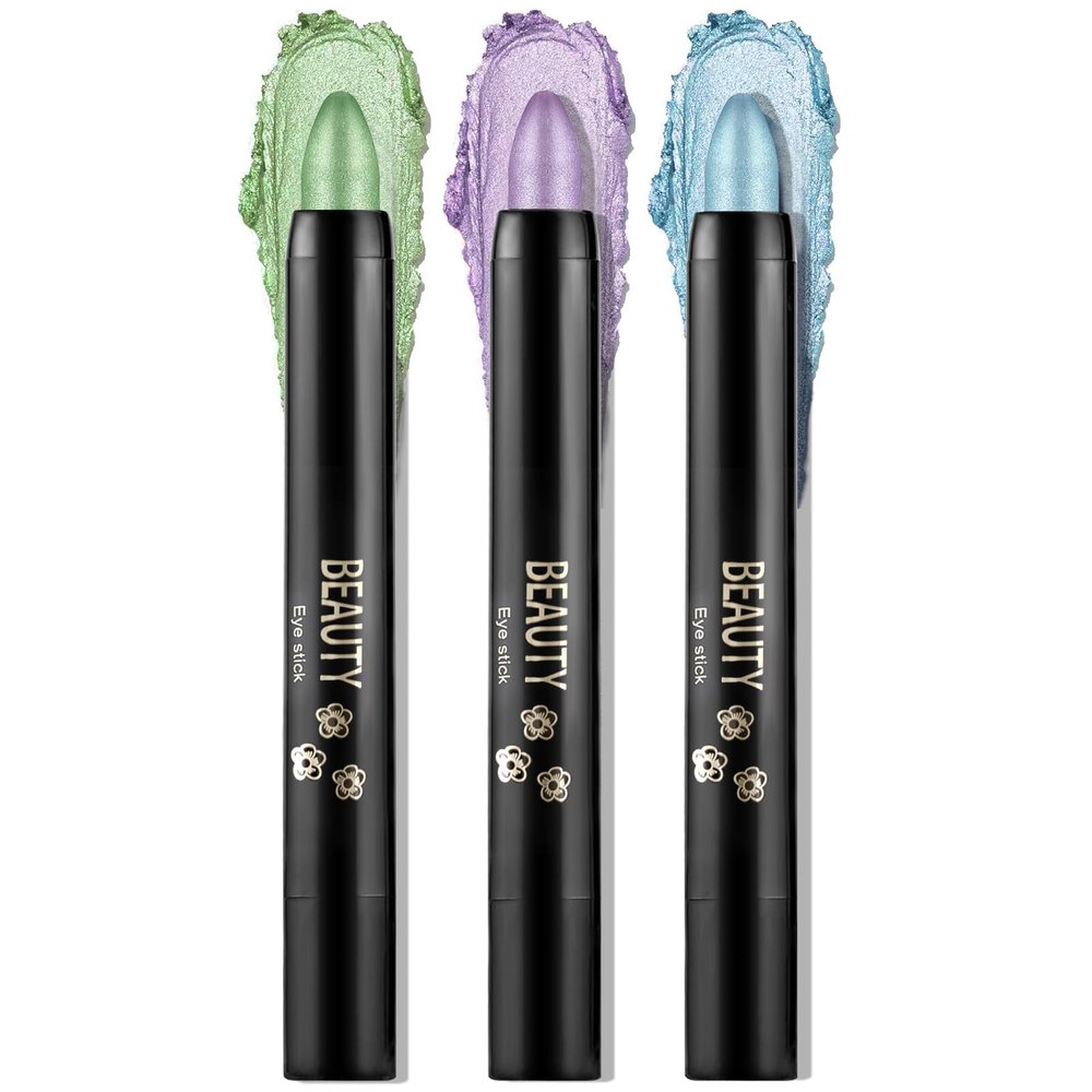 Boobeen 3PCS Cream Eyeshadow Pencil Crayon Waterproof Brightener Stick Shimmer Pen Create Glitter Eye Makeup, Easy to Use