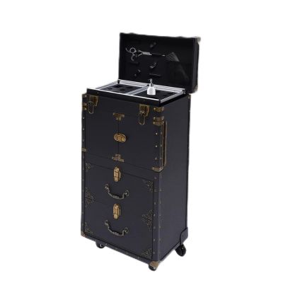 DYRABREST Rolling Lockable Makeup Train Case, Hairdressing Trolley Stylist Beauty Salon Cosmetic Luggage Travel Organizer Tool Box with Hair Dryer Holder