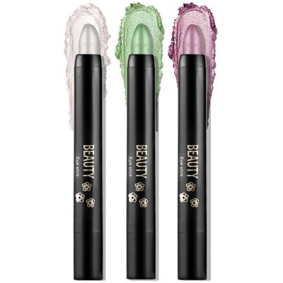 Boobeen 3-PCS Cream Eyeshadow Pencil Crayon Waterproof Brightener Stick Shimmer Pen Create Glitter Eye Makeup, Easy to Use