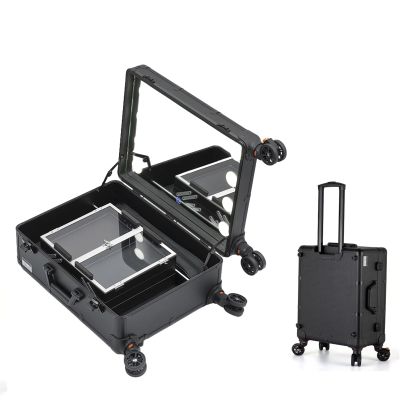 Travel Makeup Bag with LED Lighted Make up Case with Mirror, Makeup Train Case Cosmetic Box Makeup Case Organizer, Rolling Makeup Case Cosmetic Travel Trolley, Large Capacity (Size : A)