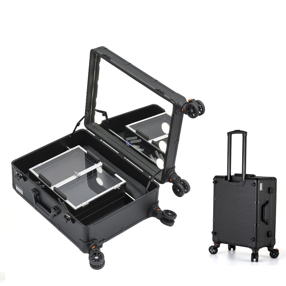 Travel Makeup Bag with LED Lighted Make up Case with Mirror, Makeup Train Case Cosmetic Box Makeup Case Organizer, Rolling Makeup Case Cosmetic Travel Trolley, Large Capacity (Size : A)