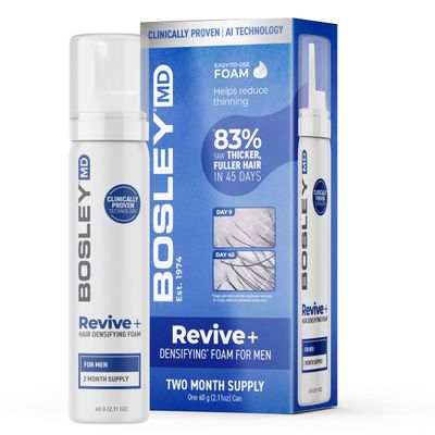 BosleyMD Mens Revive + Densifying Treatment Foam  Drug-Free Hair Thinning Treatment with YuvaBio Y100, Biotin & Pumpkin Seed Oil  60-Day Supply, 2.11 oz