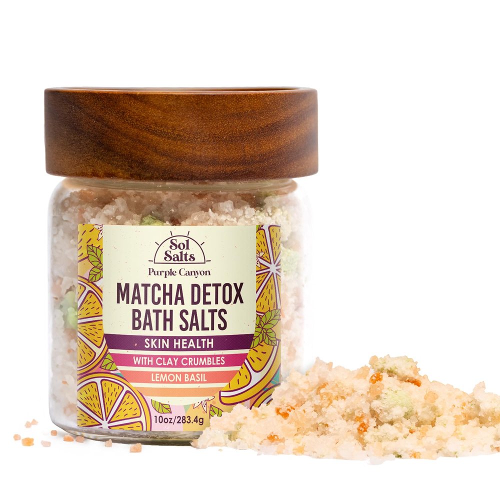 Purple Canyon SolSalts Matcha Detox Bath Salts with Clay Crumbles | Lemon Basil Scented Soak with Green Tea & Grape Seed Oil