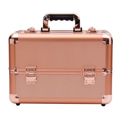 CKSEKD Portable Makeup Train Box, High Security Lockable Makeup Storage Box With Sliding Tray With Divider, Multifunctional Large Capacity Makeup Artist Storage Box,Pink