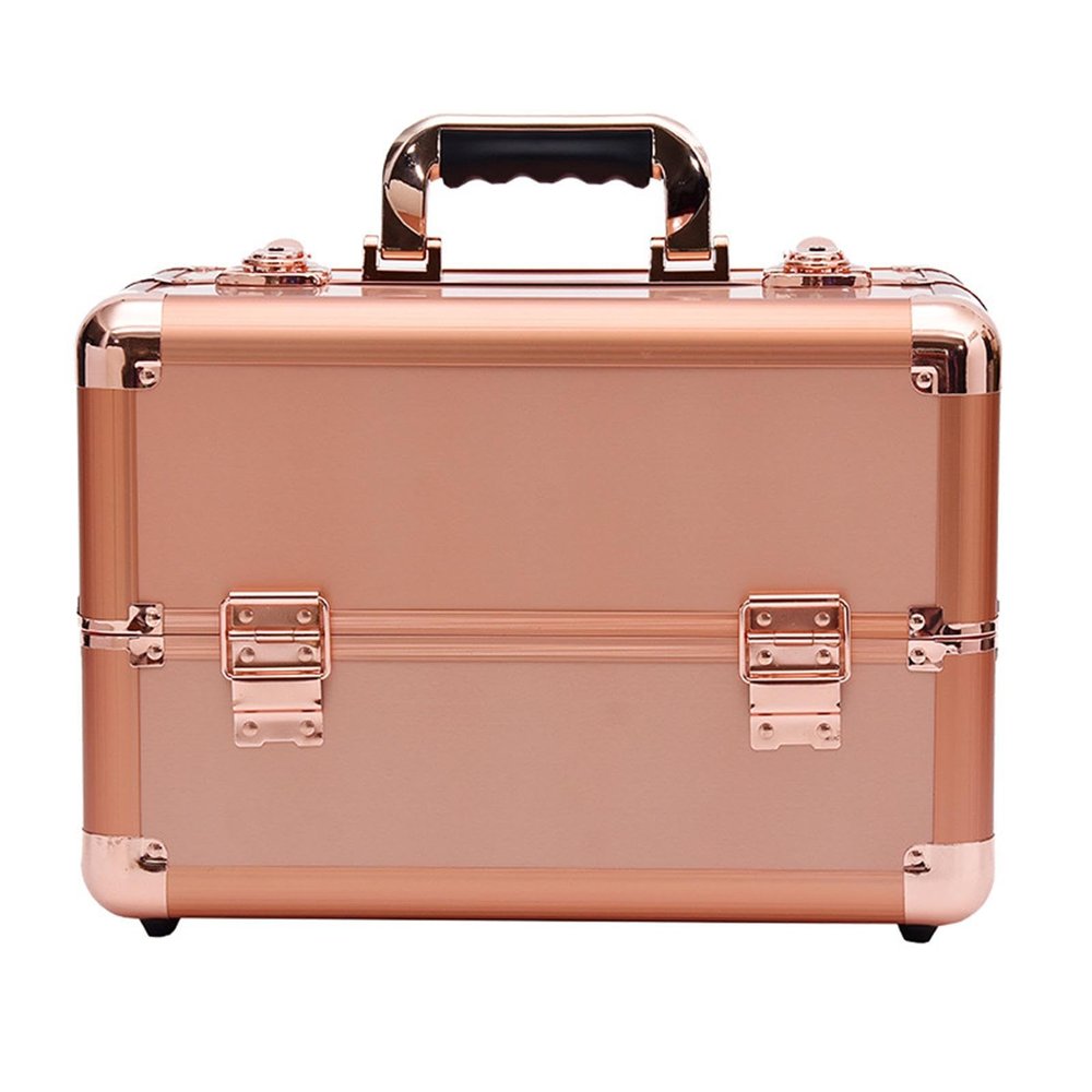 CKSEKD Portable Makeup Train Box, High Security Lockable Makeup Storage Box With Sliding Tray With Divider, Multifunctional Large Capacity Makeup Artist Storage Box,Pink