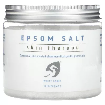 White Egret Epsom Salt, Skin Therapy, Coconut & Lime, 16 oz (454 g)