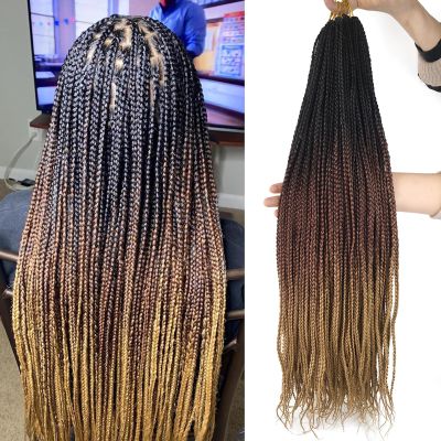 Box Braid Crochet Hair 1B/30/27 Ombre Blonde Crochet Braids 144 Strands Knotless Crochet Box Braids Pre-looped Crochet Hair for Black Women Chicmoi (T1B/30/27, 24 inch box braids 6 packs)