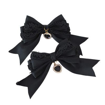 TTYAO REII 2Pcs Ribbon Bow Hair Clips Bowknot Barrettes Girls Hairpins Hair Accessories for Women Wedding Tea Party (Black)