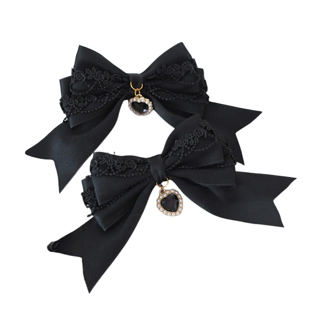 TTYAO REII 2Pcs Ribbon Bow Hair Clips Bowknot Barrettes Girls Hairpins Hair Accessories for Women Wedding Tea Party (Black)