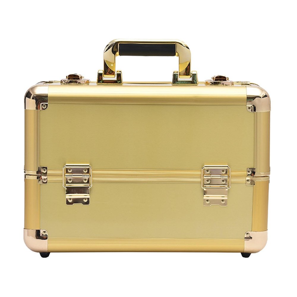 CKSEKD Portable Makeup Train Box, High Security Lockable Makeup Storage Box With Sliding Tray With Divider, Multifunctional Large Capacity Makeup Artist Storage Box,Gold