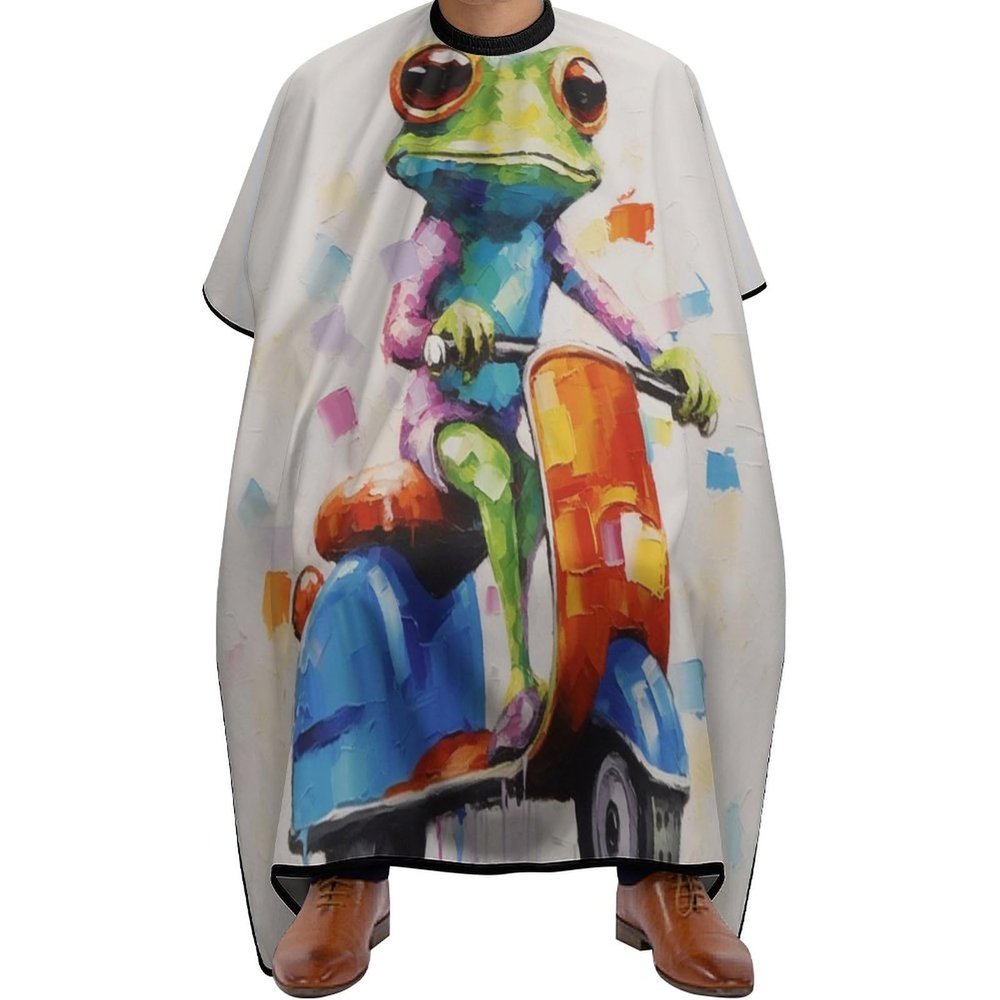 Colorful Painting Frog Riding Professional Barber Cape,Polyester Hair Cutting Salon Cape,Water And Stain Resistant Apron,Cutting Hair Beard Hairdressing Cape Anti-Static Haircut,56.766.9 Inch (1 Pack