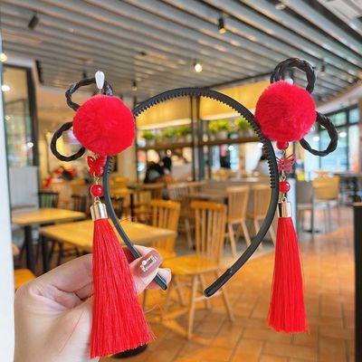 Chinese Style Hanfu Flower Tassel Headband Cartoon Cute Hair Hoop Traditional Hanfu Hairband Hair Accessories for Women Girls(A)