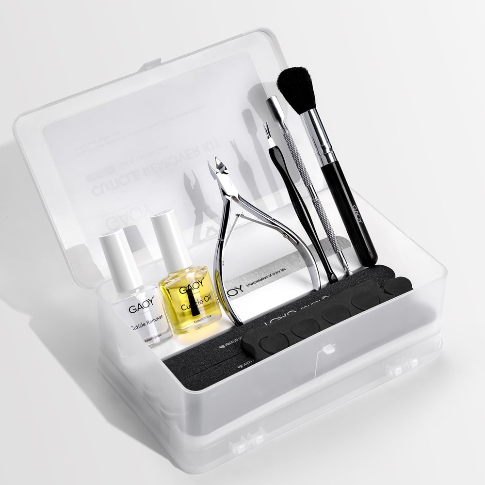 GAOY Cuticle Remover Kit, All-in-One Cuticle Trimmer and Nipper, Nail Oil and Softener, Professional Nail Care Kit with Manicure Tools Files and Buffers for Home & Salon Use