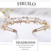 Firuilo Gold Double Headbands Gray Pearls Hair Bands Bling Crystal Rhinestones Head Bands Bride Wedding Diamond Hair Hoop for Women view 2