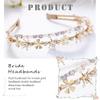Firuilo Gold Double Headbands Gray Pearls Hair Bands Bling Crystal Rhinestones Head Bands Bride Wedding Diamond Hair Hoop for Women view 4