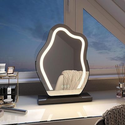 Vanity Mirror with LED Lights, 360 Rotation Tabletop Makeup Mirror with Touch Control, 3 Light Modes and Adjustable Brightness, Hollywood Cloud Shape Mirror, Tabletop Mirror with Magnification