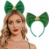 Outyua St Patricks Day Headband Shamrock Green Bow Headbands Sequin Hair Hoops Irish Accessories for Women Costume Party Favor (Green Bow1) view 1