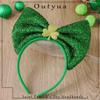 Outyua St Patricks Day Headband Shamrock Green Bow Headbands Sequin Hair Hoops Irish Accessories for Women Costume Party Favor (Green Bow1) view 2