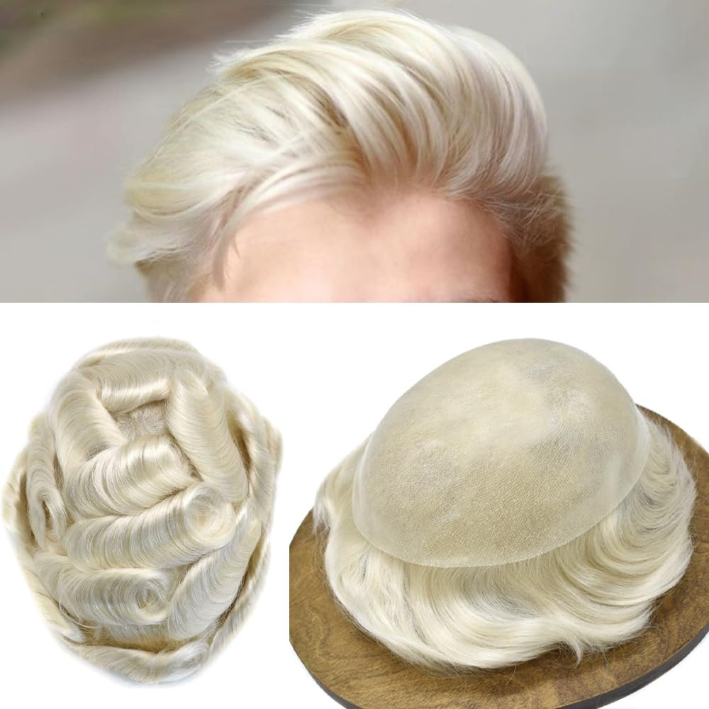 Mens Toupee Full Poly Mens Hair System Human Hair Durable Toupee for Men Hair Replcement System All PU Injection Hairpiece For Men8"X10"#60RY All Gray-120% density
