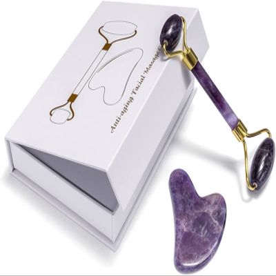BAKYAR Amethyst Rough Stone Amethyst Gouache Scraper Gua Sha Massage Tool Jade Roller Face Massager Lifting Anti-Wrinkle Beauty Skin Care Gouache Stone Set (Color : Type 8)