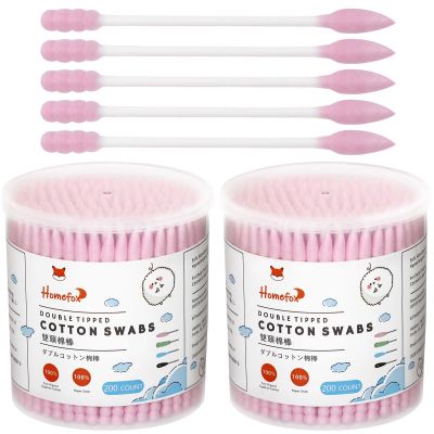 HOMEFOX Pink Cotton Swabs Spiral Pointed - 400 Count Organic Cotton Buds Double Side Tightly Wrapped Precision Cotton Tips Paper Stick Soft Gentle Lint-Free Cruelty-Free, Spiral & Pointy (Pink)