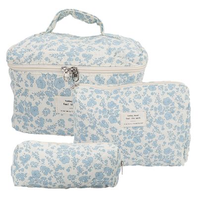 3Pcs Floral Quilted Makeup Bag, Aesthetic Makeup Bag Coquette Makeup Bag Set, Large Capacity Travel Cosmetic Bags for Women Girls (Orchid)