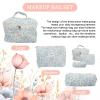3Pcs Floral Quilted Makeup Bag, Aesthetic Makeup Bag Coquette Makeup Bag Set, Large Capacity Travel Cosmetic Bags for Women Girls (Orchid) view 3