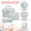 3Pcs Floral Quilted Makeup Bag, Aesthetic Makeup Bag Coquette Makeup Bag Set, Large Capacity Travel Cosmetic Bags for Women Girls (Orchid) view 4