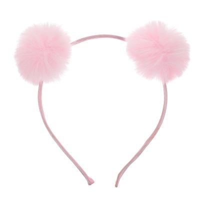LOGOFUN Pompom Ball Headband Fluffy Ball Hairhoop Plush Cat Ears Hairbands for Women Girls Halloween Christmas Cosplay Party Costume Accessories - Pink 6.6X5.1X2.3in
