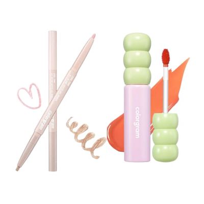 COLORGRAM 02 Cool Tone Under Eye Highlighter Stick + Fruity Glass Tint 01 Flashing Apricot Bundle
