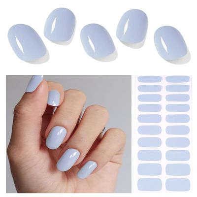 AutyaMee Semi Cured Gel Nail Strips (Baby Blue), 20 Pcs Gel Nail Wraps, Stickers, UV Light Required, Salon Quality, Long Lasting