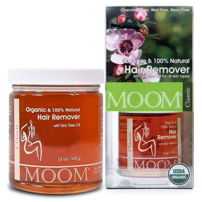 MOOM Traveling Waxing Kit - 12 oz Jar of Organic Sugar Wax with Tea Tree Oil, 6oz Travel Jar, 18 Reusable Strips & 4 Wax Application Stick - Waxing For Bikini, Face, Underarms & Legs On The Go