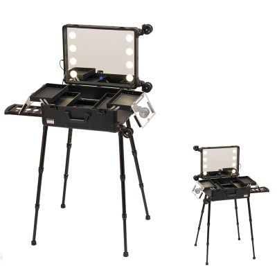 Makeup Case Organizer, Cosmetic Box Makeup Storage with Mirror Locking Rolling Makeup Train Case Large Storage Cosmetic Trolley, Traveling Cart Trunk for Cosmetologist Aesthetic (Size : A(with Shelf)