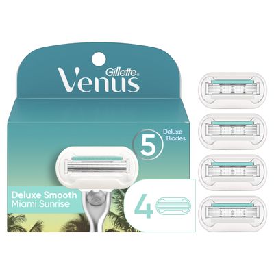 Venus Miami Sunrise Deluxe Smooth Sensitive, Women's Razor Refills, 4 ct, Blue