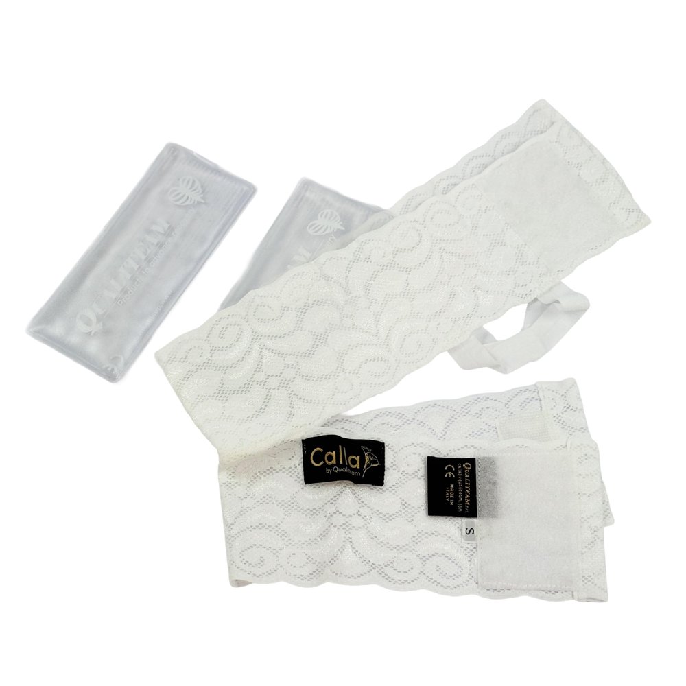 Calla Lace Chin & Cheek Compression with Neck Band and Gel Packs for Cold Treatment (White, M)