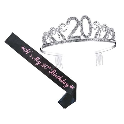 DOITOOL 1set Birthday Rhinestone Sash Elegant Hair Comb and Birthday Etiquette Belt for Celebrating Style