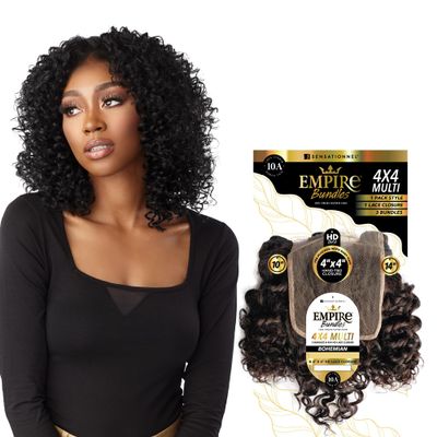 Sensationnel Empire bundles multi - bohemian with 4x4 closure 10a tangle shed free human hair for weaving and sew in styles (12 14 16 inch, NATURAL)