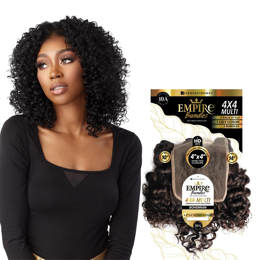 Sensationnel Empire bundles multi - bohemian with 4x4 closure 10a tangle shed free human hair for weaving and sew in styles (12 14 16 inch, NATURAL)