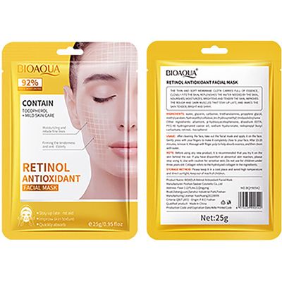 BIOAQUA Retinol Antioxidant Facial Mask 92% Dense Moisturizing Firming Anti-Aging Face Skin Care 5x 25g / 0.95fl.oz