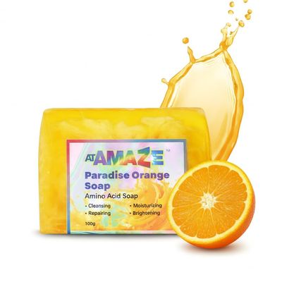 ATAMAZE Paradise Amino Acid Organic Soap Bar, Moisturizing, Residue-Free Refreshing Cleanser, Cooling & Invigorating Bath Natural Soap for Women, Men & Kids with Plant-Based Oils, 100g Orange